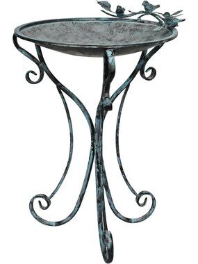 "16.7” Metal Bird Bath with Perch - Rust-Resistant Outdoor Garden Decor,